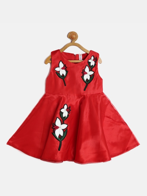 

Kids On Board Girls Red & White Floral Applique Fit and Flare Dress