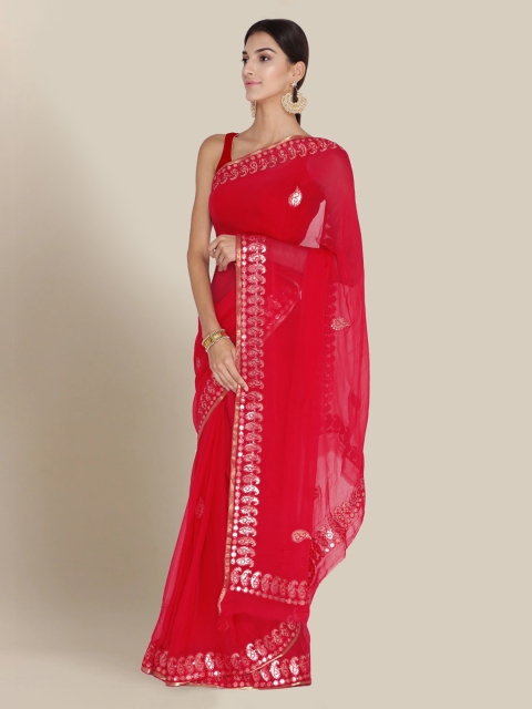 

Chhabra 555 Red Embroidered Gotta Patti Poly Silk Saree