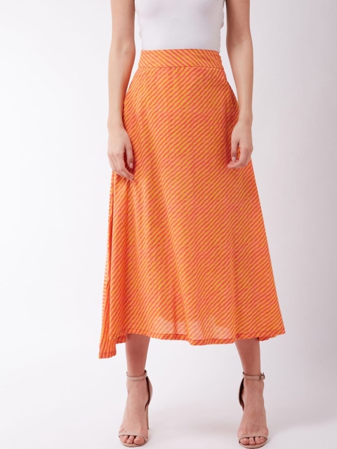 

InWeave Women Orange & Red Striped A-Line Midi Skirt