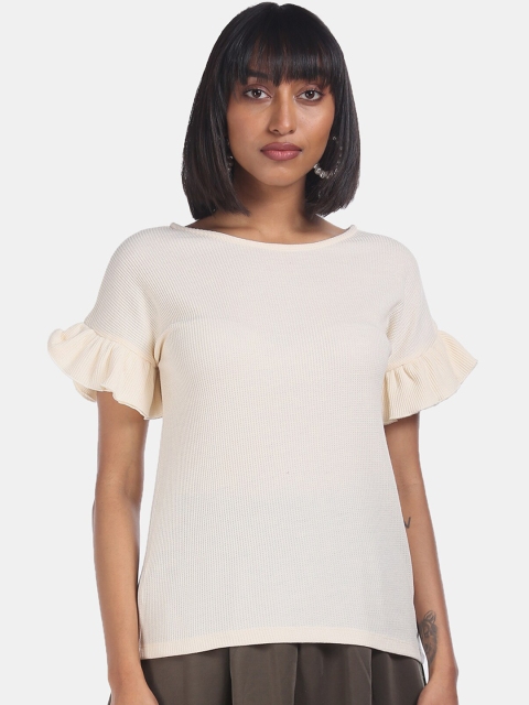 

ELLE Cream-Coloured Flared Sleeves Regular Top