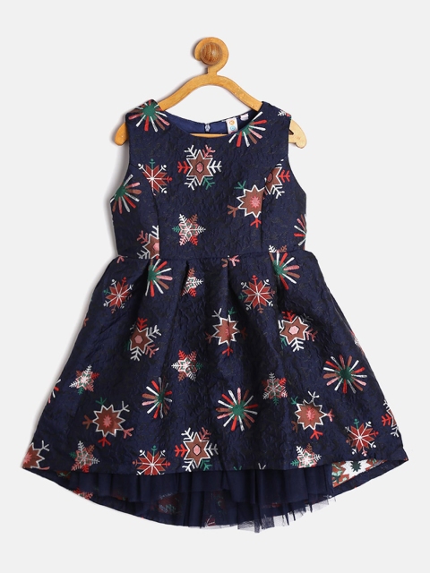 

Kids On Board Girls Navy Blue Printed A-Line Dress