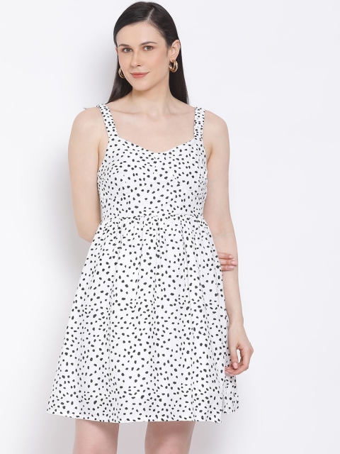 

FOSH Women White Printed Fit and Flare Dress