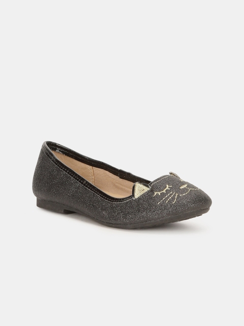 

The Childrens Place Girls Black Woven Design Synthetic Suede Ballerinas