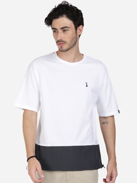 

Breakbounce Men White & Black Colourblocked Round Neck T-shirt