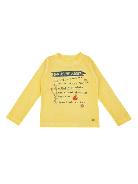 

Ed-a-Mamma Boys Yellow Printed Round Neck Pure Cotton T-shirt