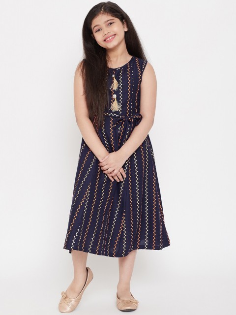 

Baani Creations Girls Navy Blue & Orange Printed A-Line Dress