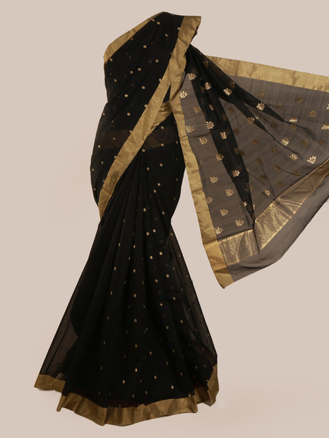 

Pothys Black Pure Silk Woven Design Kanjeevaram Saree