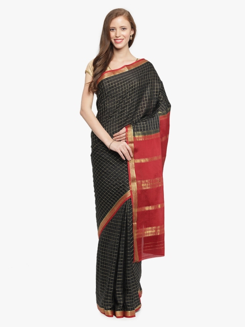 

Sudarshan Silks Black Pure Silk Checked Mysore Silk Saree