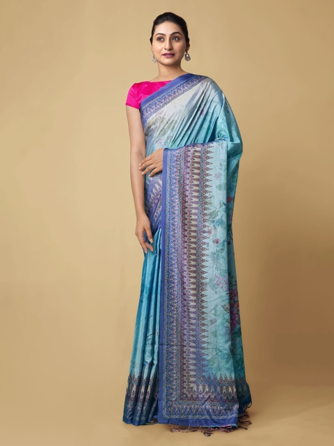 

Unnati Silks Blue Floral Printed Pure Silk Saree