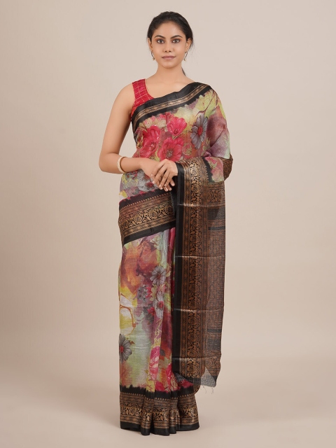 

Pothys Brown & Red Jute Silk Printed Saree
