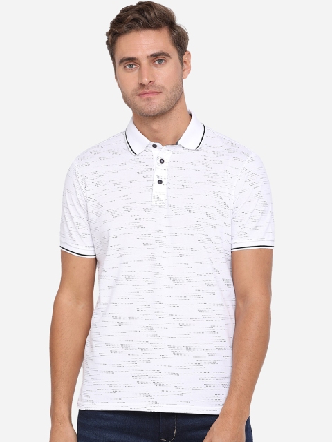 

JADE BLUE Men White Printed Cotton Polo Collar T-shirt