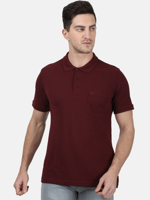 

Monte Carlo Men Maroon Solid Polo Collar Cotton Blend T-shirt