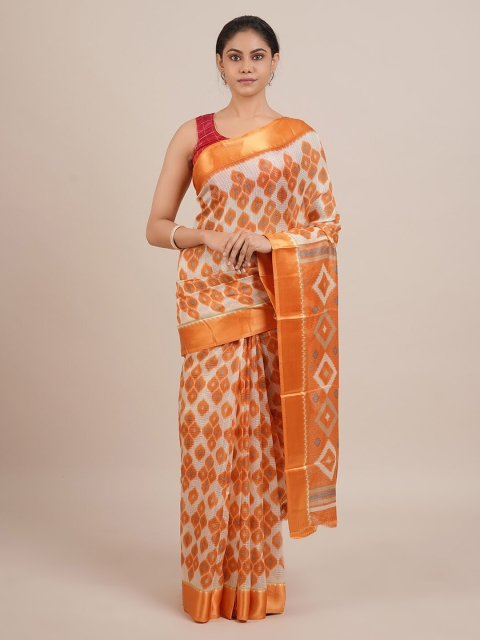 

Pothys Cream-Coloured Printed Jute Silk Saree