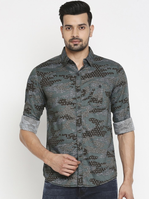 

Mufti Men Olive Green Slim Fit Printed Casual Shirt