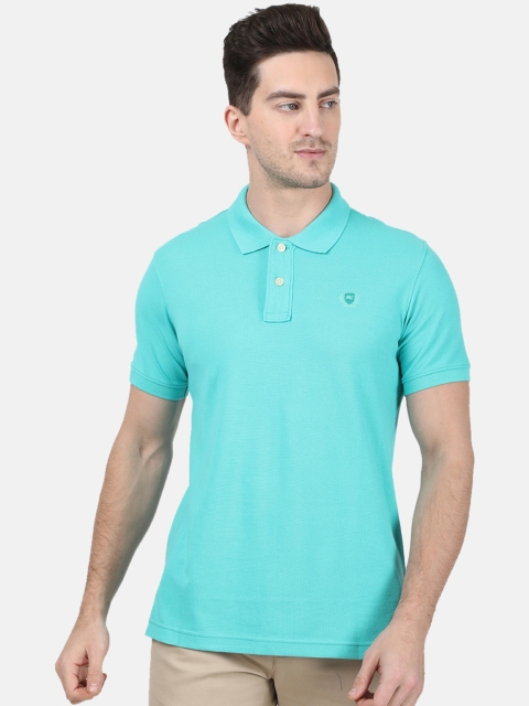 

Monte Carlo Men Turquoise Blue Solid Polo Collar T-shirt