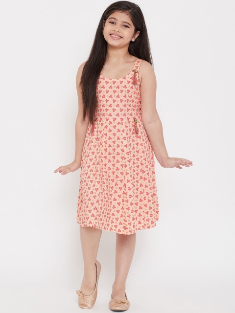 

Baani Creations Girls Peach-Coloured & Pink Printed Fit & Flare Dress