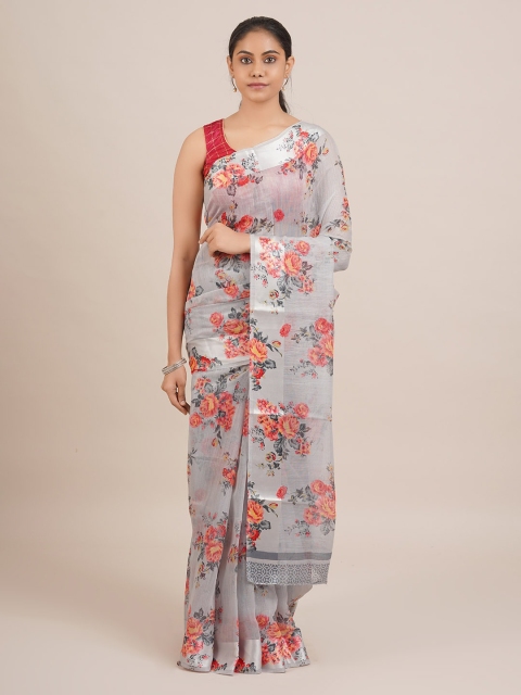 

Pothys Grey Printed Linen Blend Saree