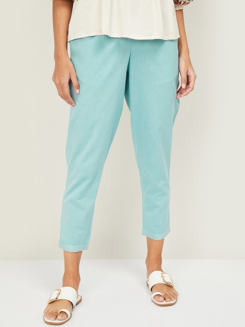 

Melange by Lifestyle Women Turquoise Blue Regular Fit Solid Regular Trousers