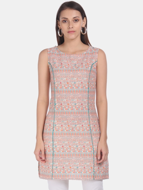 

Karigari Women Off White & Red Geometric Printed Kurta