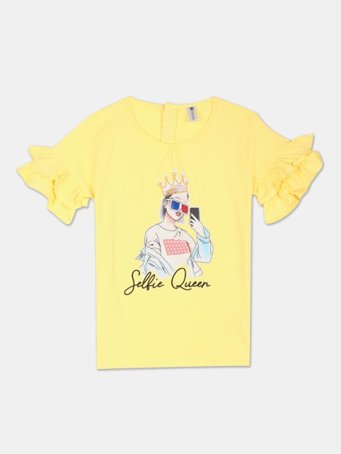 

Cherokee Girls Yellow & Blue Printed Regular Cotton Top