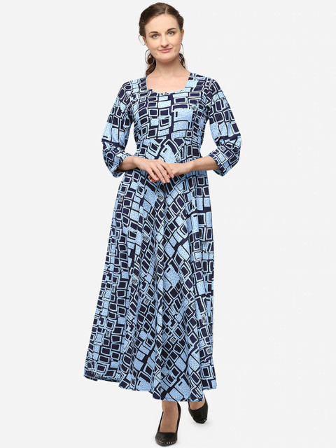 

VENISA Women Blue Printed Maxi Dress