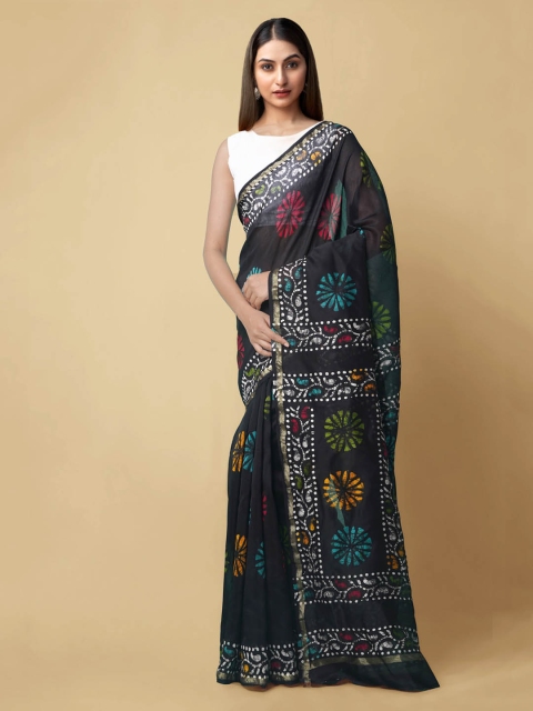 

Unnati Silks Women Black Pure Batik Chanderi Sico Sustainable Saree