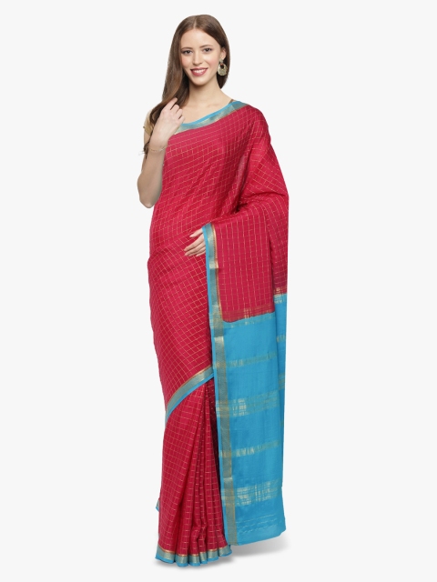 

Sudarshan Silks Red Pure Silk Checked Mysore Silk Saree