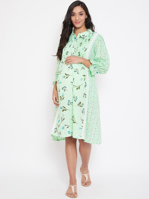 

The Kaftan Company Women Green Printed A-Line Maternity Dress