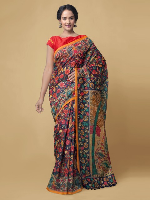 

Unnati Silks Blue Kalamkari Printed Chanderi Saree