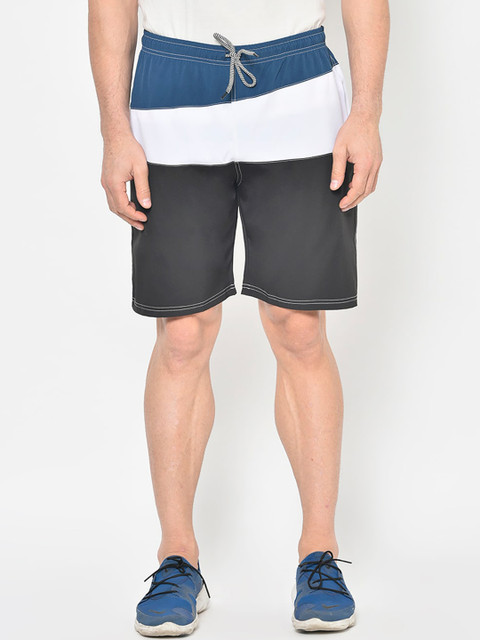 

American-Elm Men Black & White Colourblocked Regular Fit Regular Shorts