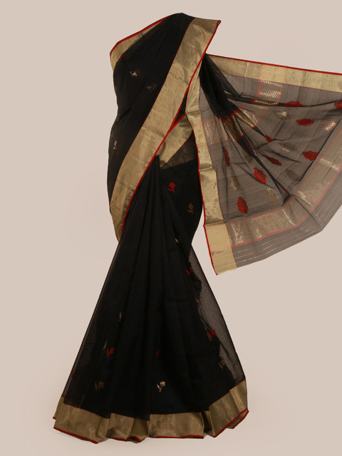 

Pothys Black Pure Silk Woven Design Kanjeevaram Saree