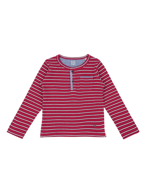 

Ed-a-Mamma Boys Red Striped Henley Neck Cotton T-shirt