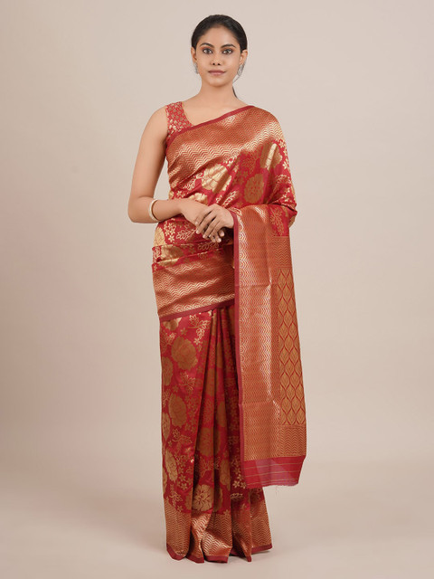 

Pothys Maroon Woven Design Jute Silk Saree