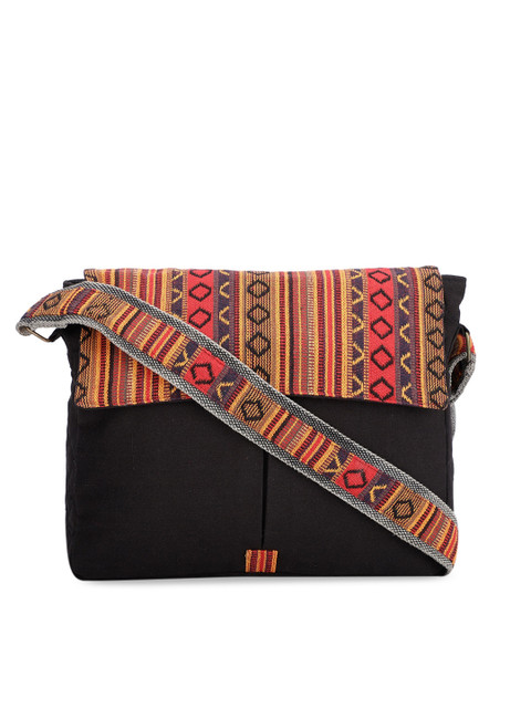 

The House of Tara Black Self Design Sling Bag