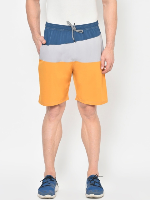 

American-Elm Men Yellow & Grey Colourblocked Lightweight Regular Shorts