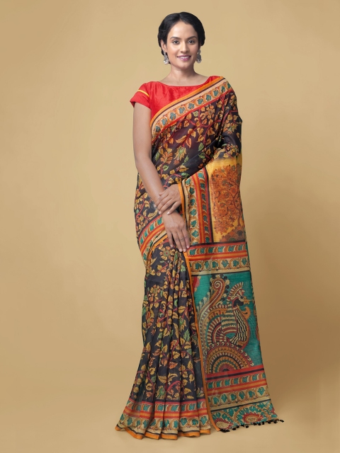 

Unnati Silks Black Silk Cotton Printed Chanderi Saree