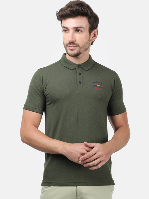 

Monte Carlo Men Olive Green Solid Polo Collar T-shirt