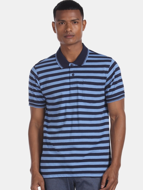 

Ruggers Men Blue Striped Polo Collar T-shirt