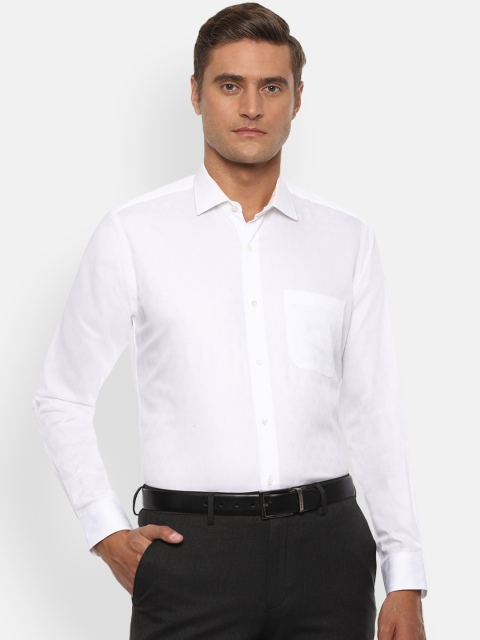 Van Heusen Men White Regular Fit Solid Cotton Formal Shirt