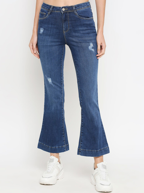 

Kraus Jeans Women Blue Flared High-Rise Low Distress Jeans