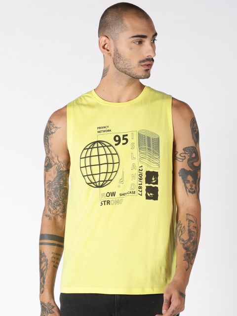 

Blue Saint Men Yellow Printed Round Neck T-shirt
