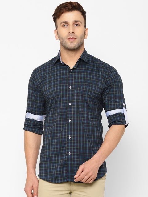

EPPE Men Navy Blue & Black Slim Fit Checked Cotton Casual Shirt