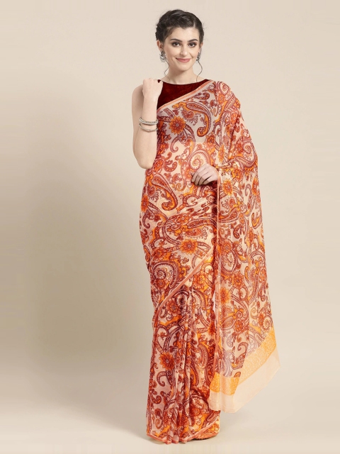 

Chhabra 555 Beige Paisley Printed Bagh Saree