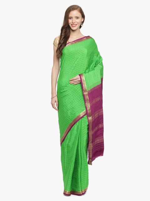 

Sudarshan Silks Green & Purple Pure Silk Checked Mysore Silk Saree