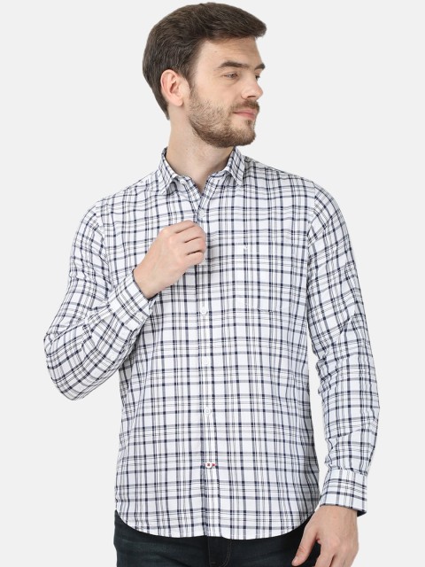 

Monte Carlo Men White & Navy Blue Regular Fit Checked Cotton Casual Shirt