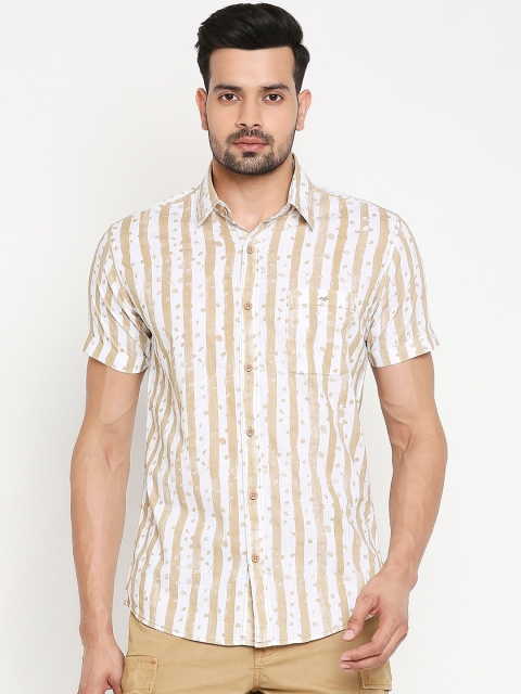 

Mufti Men Khaki & White Slim Fit Striped Cotton Casual Shirt