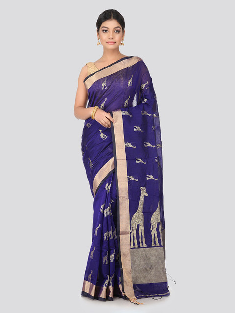 

PinkLoom Navy Blue & Gold Cotton Silk Woven Design Handloom Saree