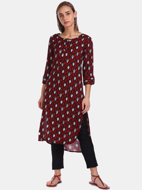 

Karigari Women Black & Red Geometric Printed Kurta