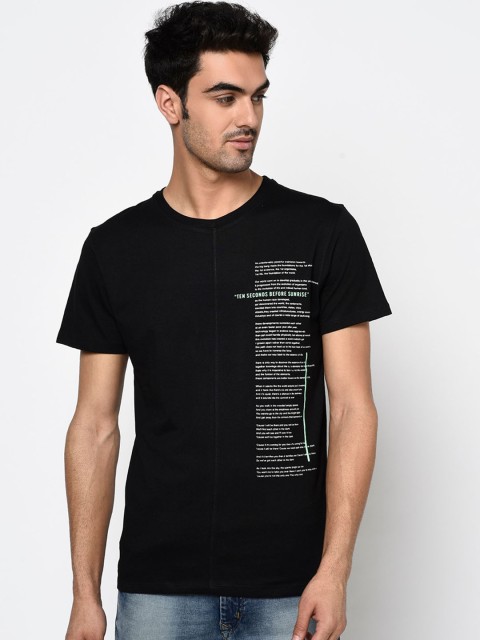 

Octave Men Black Printed V-Neck T-shirt