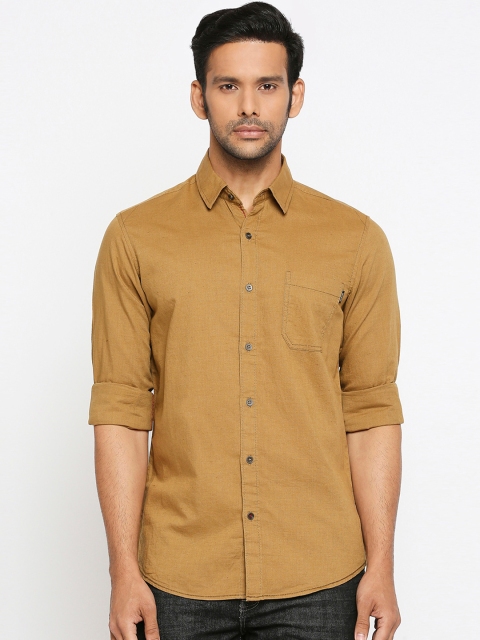 

Mufti Men Khaki Slim Fit Solid Cotton Casual Shirt